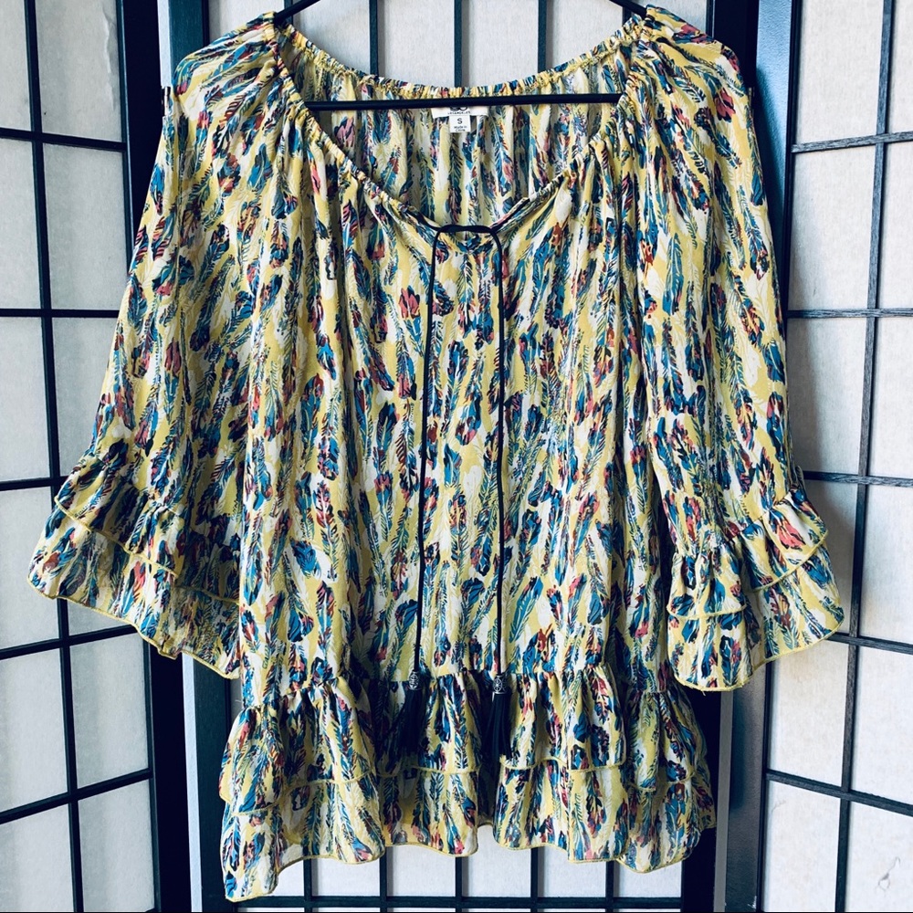 YA LA boho tassel feather blouse 3/4 sleeve - Size Small
